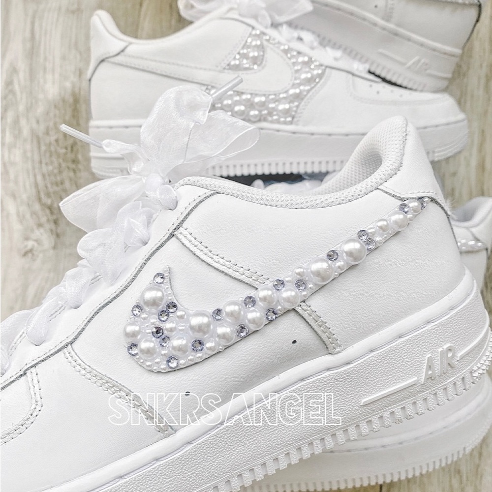 Nike custom air force 1 low bridal wedding sneakers purple swarovski white pearl